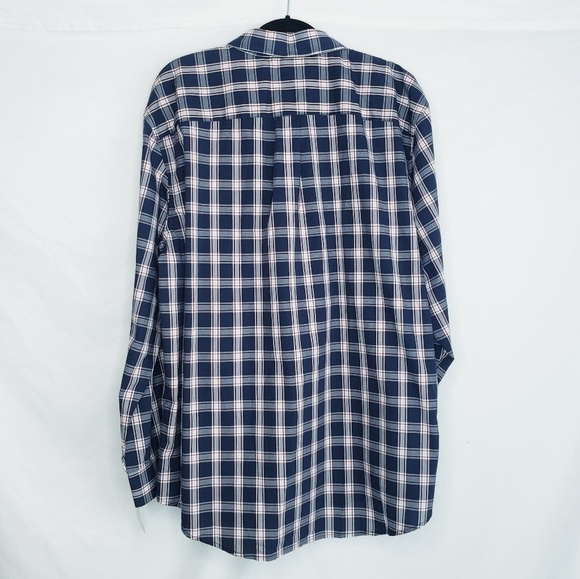 NWT Men's Arrow Button Down Plaid Dress Shirt Hamilton Poplin Navy - Picture 2 of 7